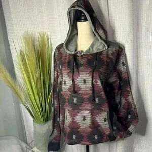 New QUILTED GIRAFFE Men’s Size Medium Hooded Sweater Burgendy Aztec Design NWT